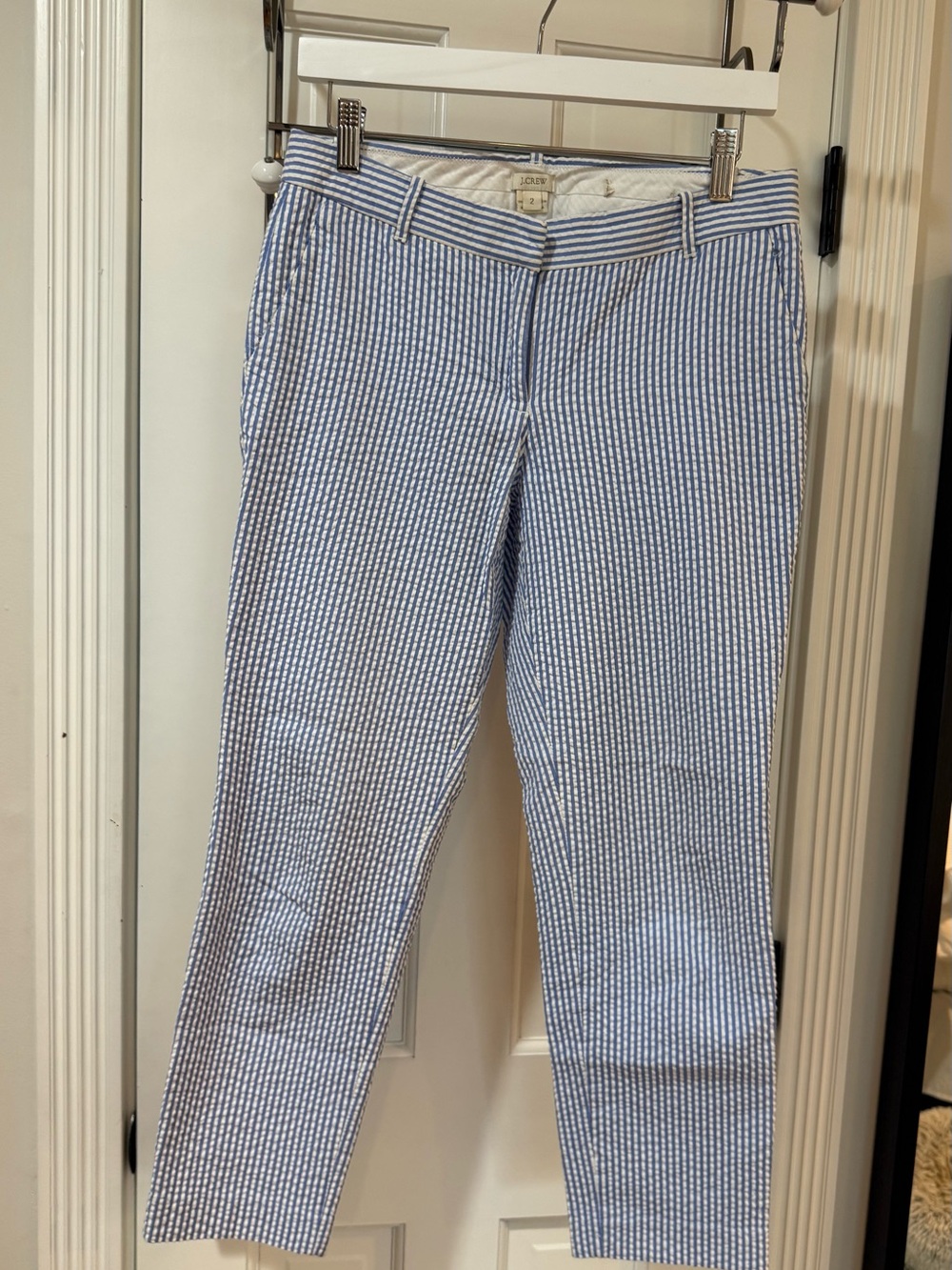 J. Crew Blue and White Striped Seersucker Pants